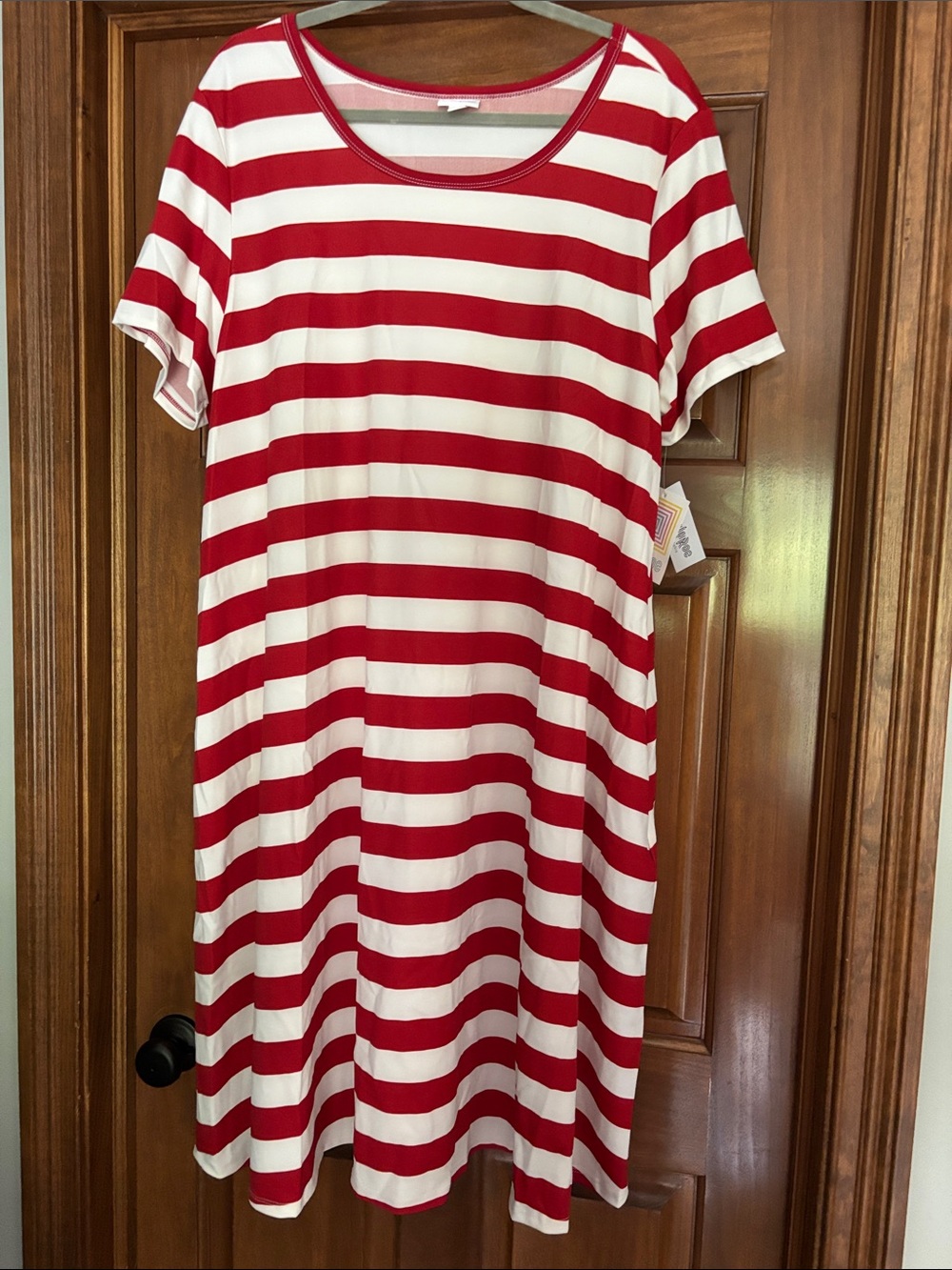 LuLaRoe Red and White Striped Midi Dress